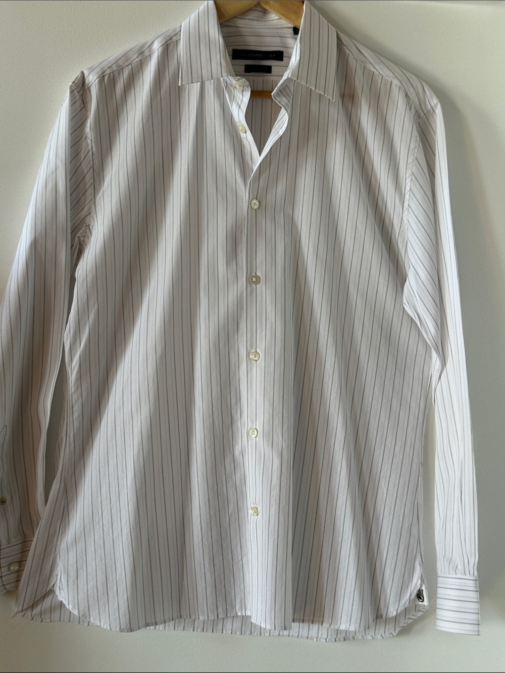 John Varvatos Star USA Slim Fit Pinstripe Dress Shirt White Pink Grey (M / 15.5)